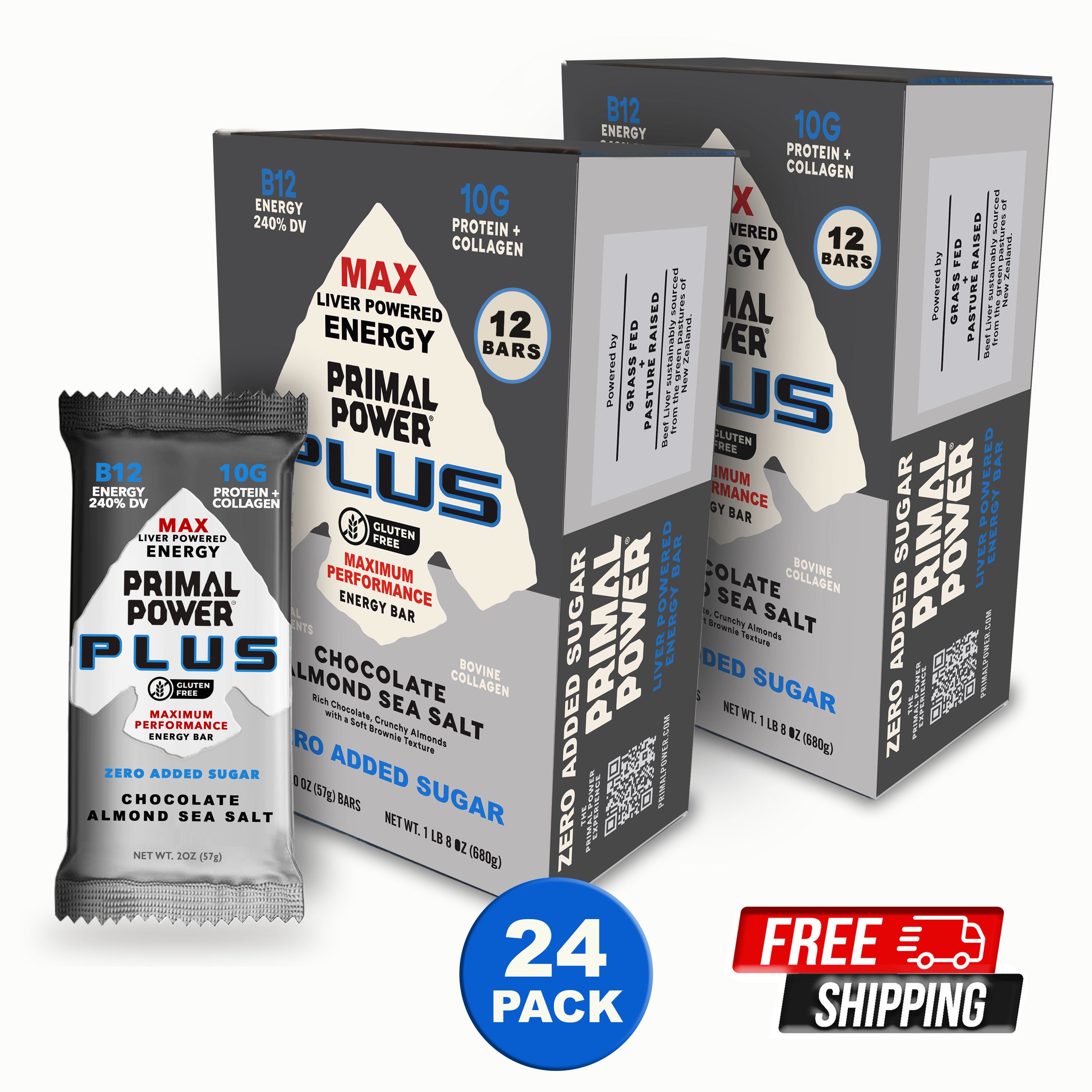 Primal PLUS Bar - Chocolate Almond Sea Salt - 12pk