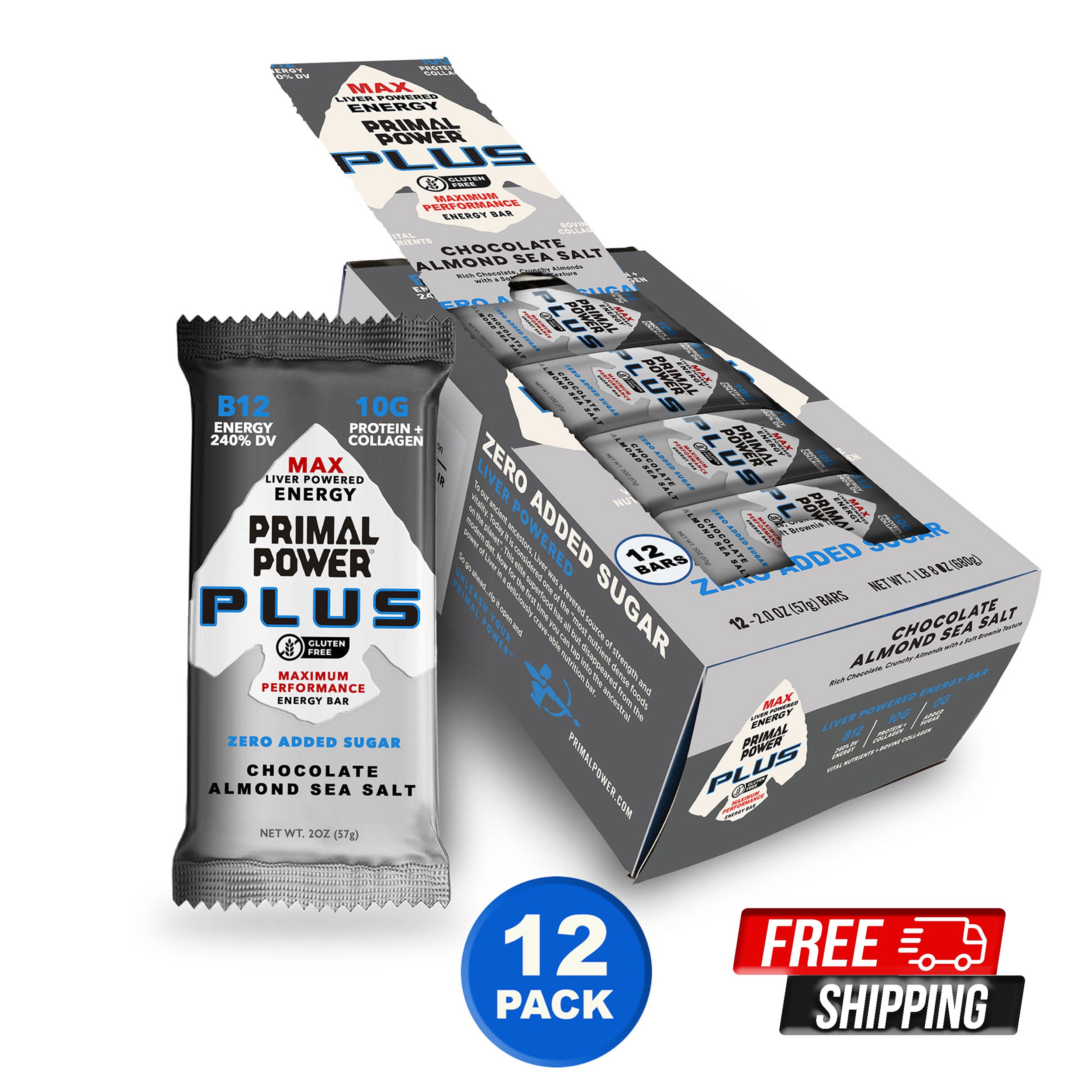 Primal PLUS Bar - Chocolate Almond Sea Salt - 12pk