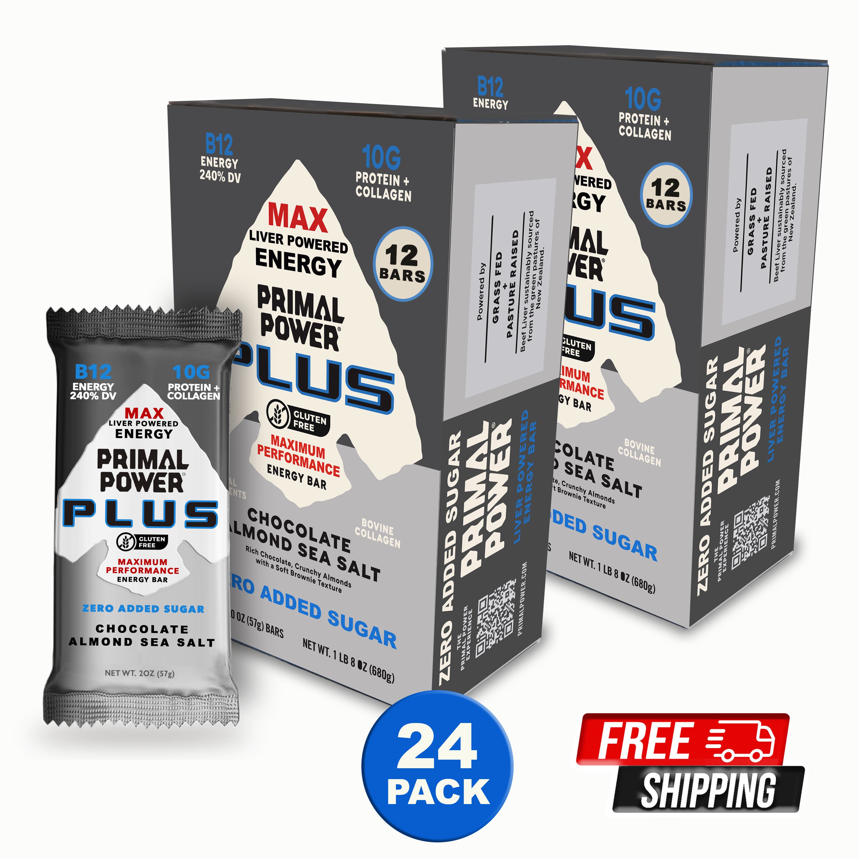 Primal PLUS Bar - Chocolate Almond Sea Salt - 12pk