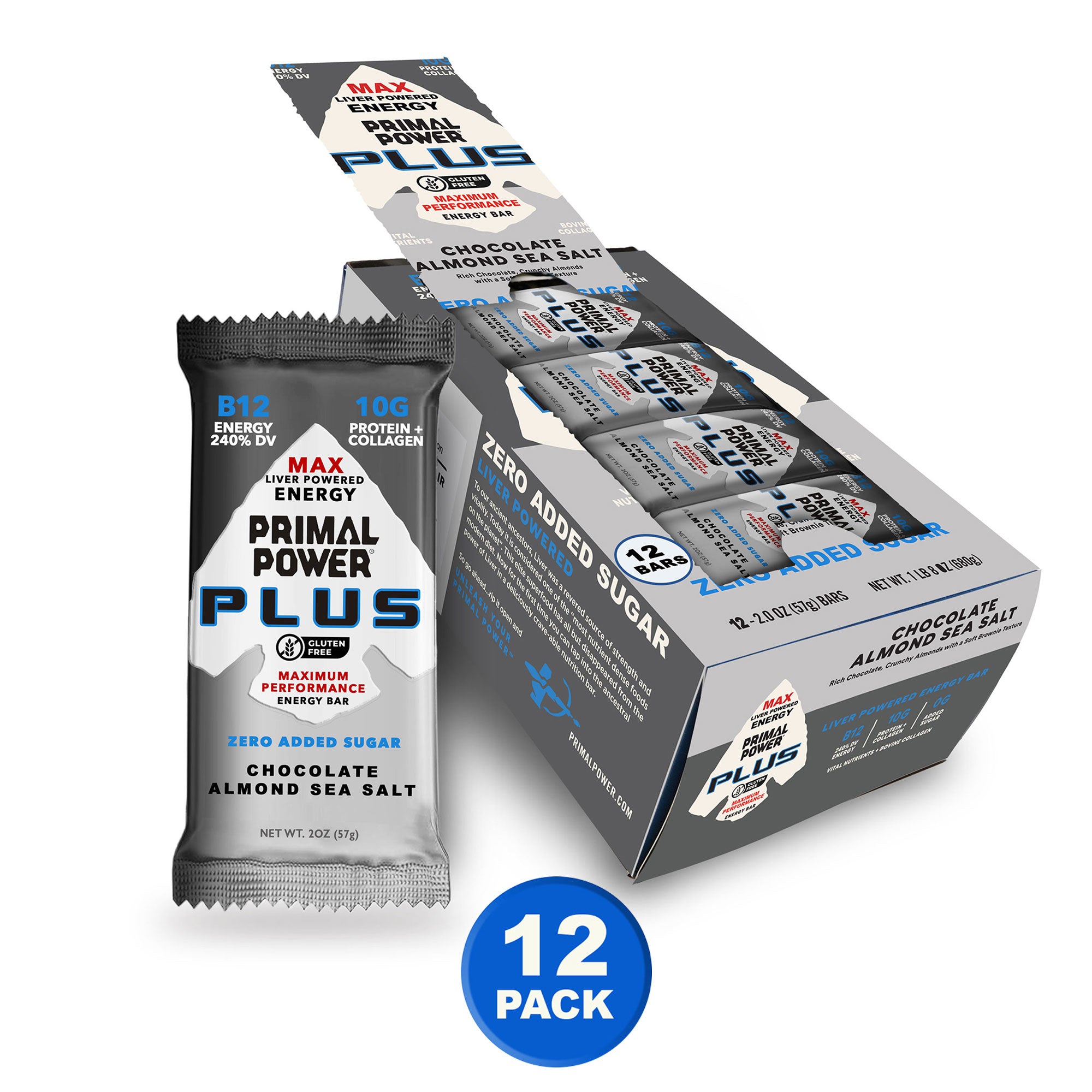 Primal PLUS Bar - Chocolate Almond Sea Salt - 12pk