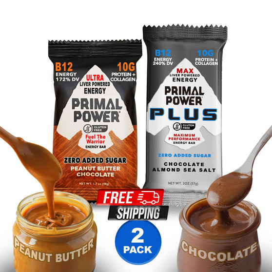 2-Bar Sampler with 1 Peanut Butter Chocolate & 1 PLUS BAR Chocolate Almond Sea Salt
