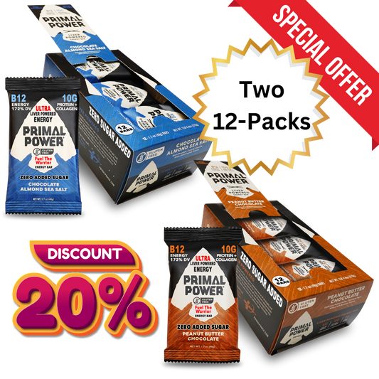 Primal Bars - Chocolate Almond AND Peanut Butter Chocolate - 24pk