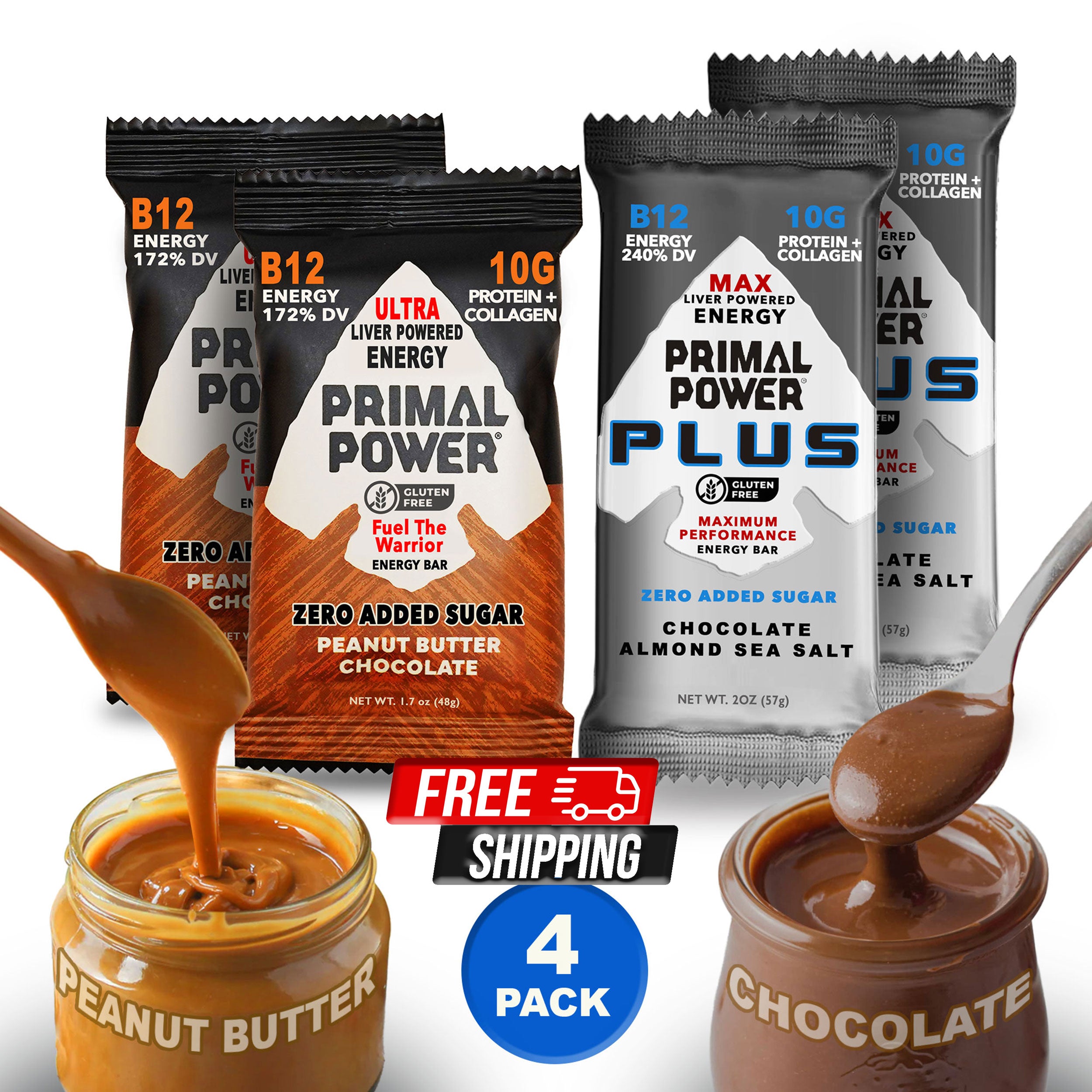 4-Bar Sampler with 2 Peanut Butter Chocolate & 2 Chocolate Almond Sea Salt PLUS