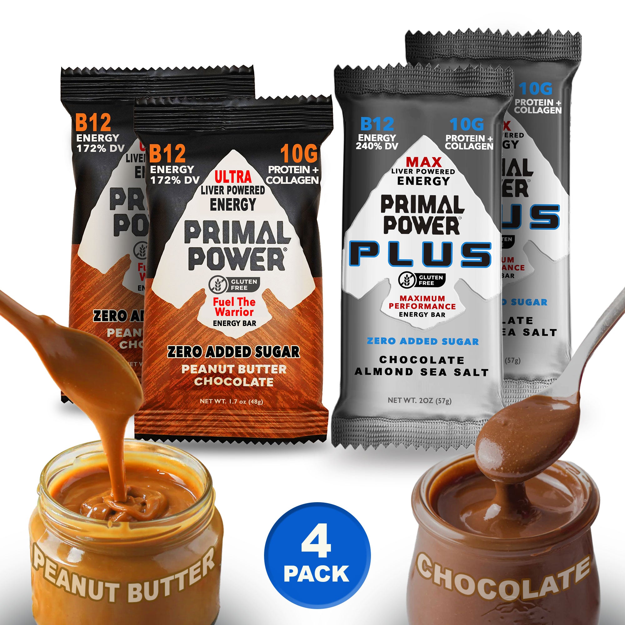 4-Bar Sampler with 2 Peanut Butter Chocolate & 2 Chocolate Almond Sea Salt PLUS